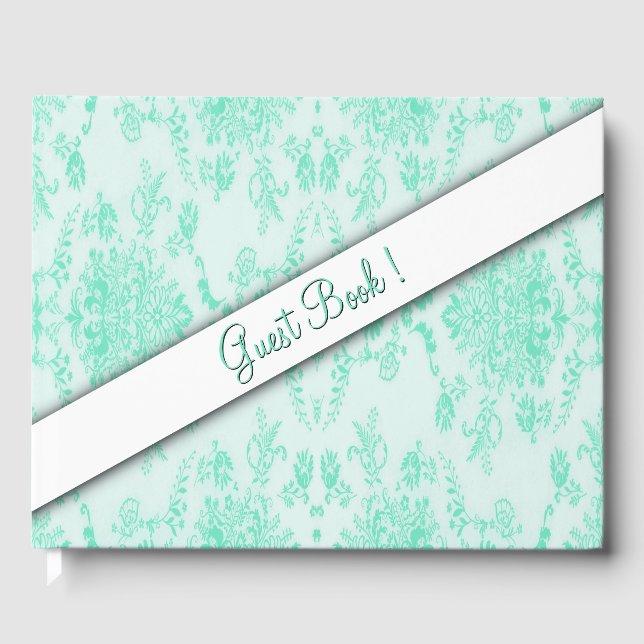 Livro de Convidados do Mint Green Damask (Frente)