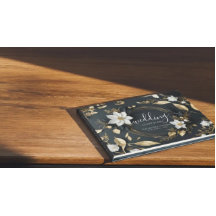 Livro de Convidados Dourado Floral Floral  Negro