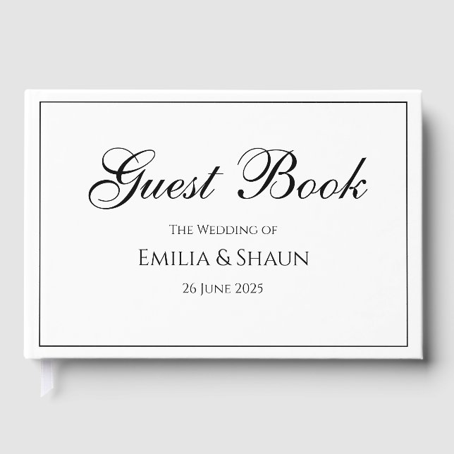 Livro de Convidados Elegante de Casamento Branco e (Frente)