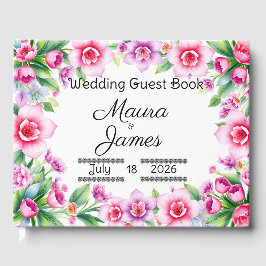 Livro de Convidados Florais Rosa e Roxo