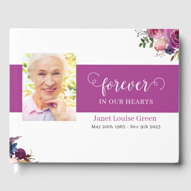 Livro de Convidados Funerários com Flores de Aquar (Frente)