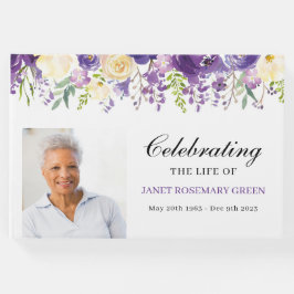 Livro de Convidados Funerários com Flores de Roxo