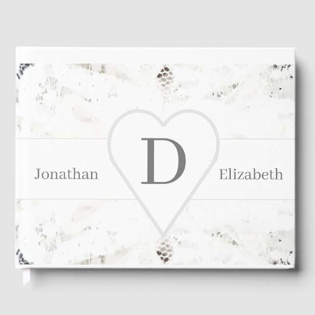 Livro de Convidados Monograma de Lace Branco (Frente)