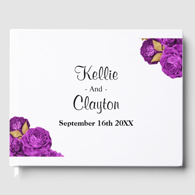 Livro de Convidados para Casamento Floral Roxo E D (Frente)