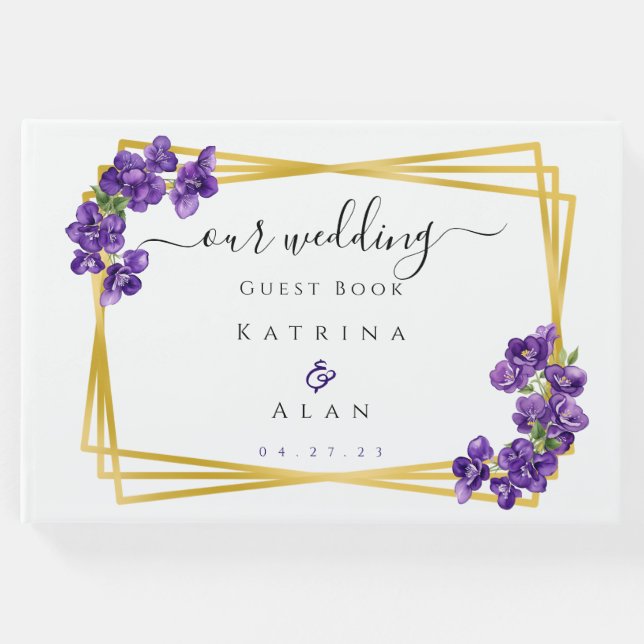 Livro de Convidados para Casamentos com Violetas R (Frente)