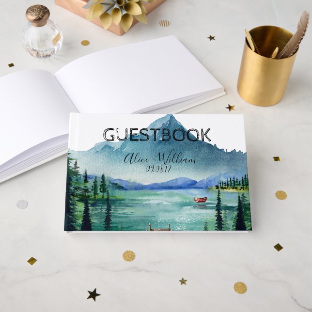 Livro de Convidados Personalizados Rustic Lakeside (Frente aberta)