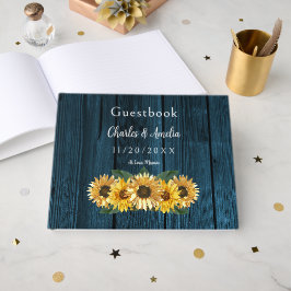 Livro de Convidados Rustic Blue Sunflower
