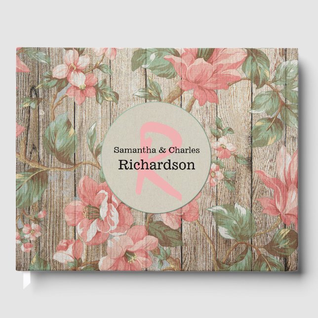Livro de Convidados Rustic Primavera Blooms Weds (Frente)