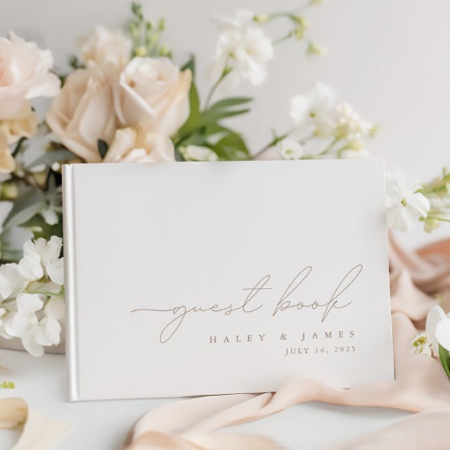 Livro de Convidados sobre Casamento Branco Moderno (Simple Modern Minimalist White Wedding Guest Book)