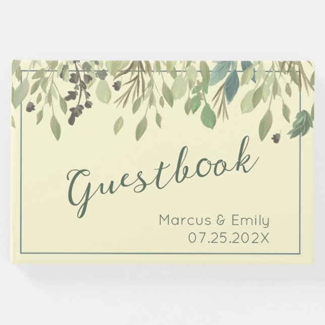 Livro de Convidados sobre Creme Moderno e Eucalypt (Frente)