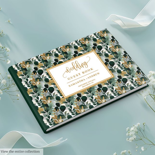 Livro de hóspedes de ouro botânico verde profundo (Deep green gold botanical wedding guest book

)