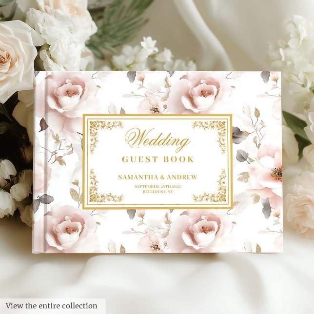 Livro de hóspedes de ouro moderno (Modern boho blush gold wedding guest book)