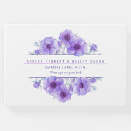 Livro de hóspedes do casamento com anêmona púrpura