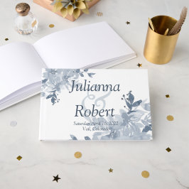 Livro de hóspedes floral de aquarela azul