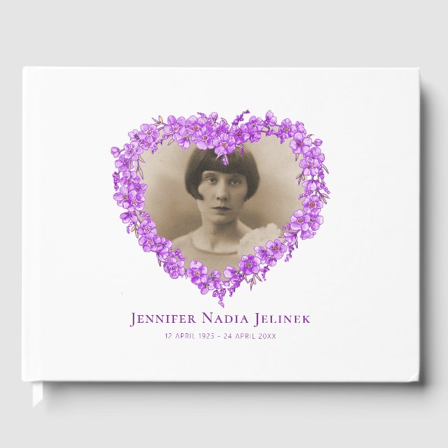 Livro de hóspedes funerário me esquece flores roxa (Frente)