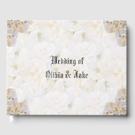 Livro de hóspedes rosas brancas românticas