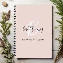 Livro de Receitas Nome Monograma Branco Cinza Rosa