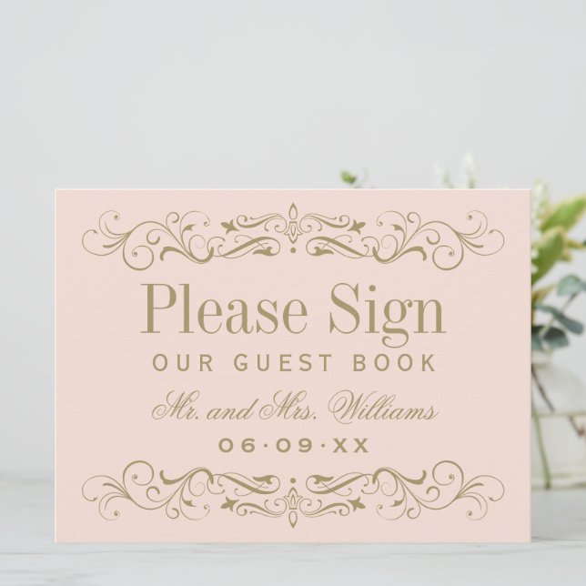 Livro de Registro de Convidados Rosa e Dourado Ant (Em pé/Frente)