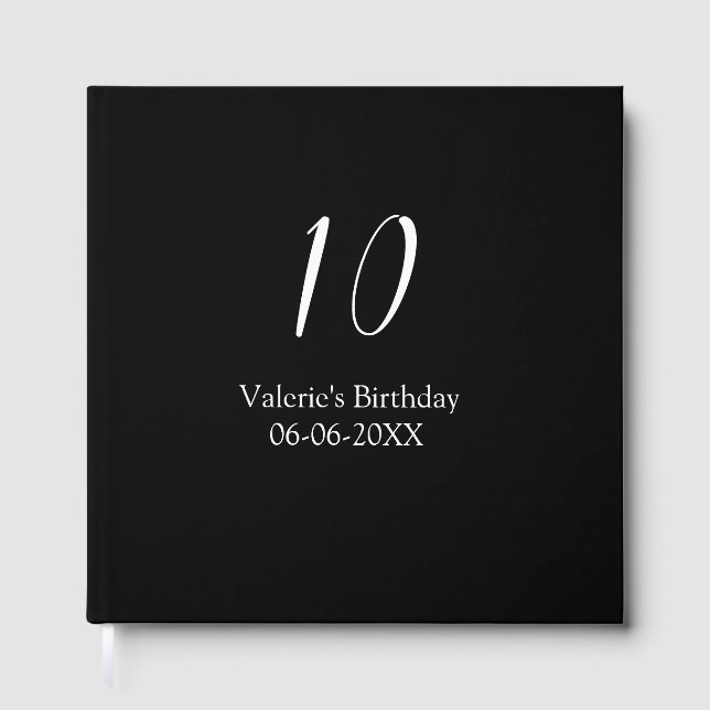 Livro De Visitas 10th birthday white black name date calligraphy  (Frente)