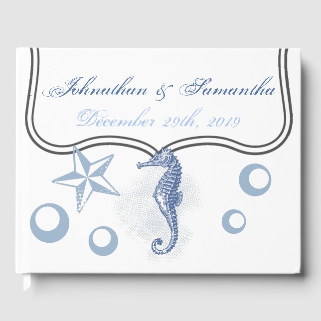 Livro De Visitas 122 Página Casamento Guestbook Seacavalo Ocean Bea (Frente)