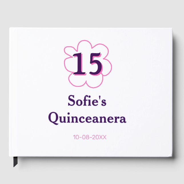 Livro De Visitas 15 quinceanera feliz aniversário rosa púrpura (Frente)