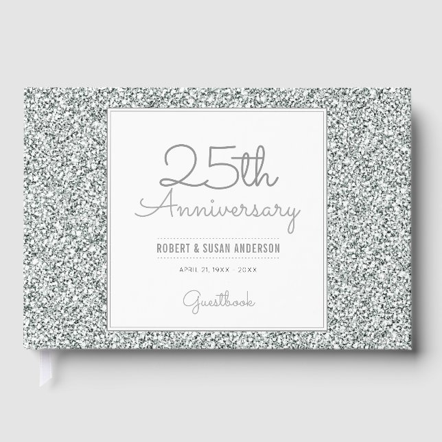 Livro De Visitas 25 Aniversário Faux Silver Glitter (Frente)
