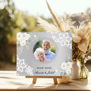 Livro De Visitas 25 Casamento de Aniversário Fotografia de prata fl