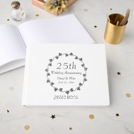 Livro De Visitas 25 Silver Casamento Aniversário Ivy Wreath
