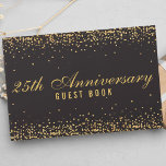 Livro De Visitas 25th Anniversary Black Gold Confetti Elegant<br><div class="desc">Celebrar 25 anos de amor e lembranças queridas com este elegante livro de hóspedes. Adorado com um fundo negro luxuoso e um chuveiro de confete dourado, este livro de hóspedes fornece um espaço sofisticado para seus hóspedes compartilharem seus sentidos desejos e mensagens. Um bem-estar tesouro que irá lindamente complementar sua...</div>