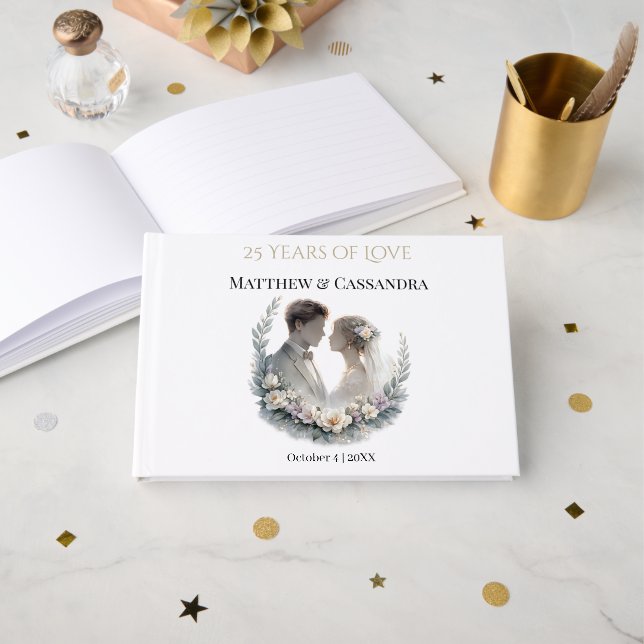 Livro De Visitas 25th Wedding Anniversary Heirloom-Like Celebration (Frente aberta)