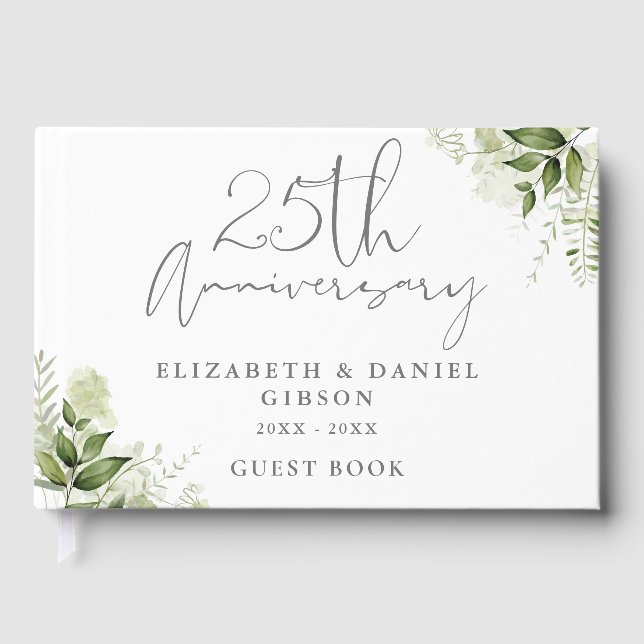 Livro De Visitas 25th Wedding Silver Anniversary Greenery Photo (Frente)