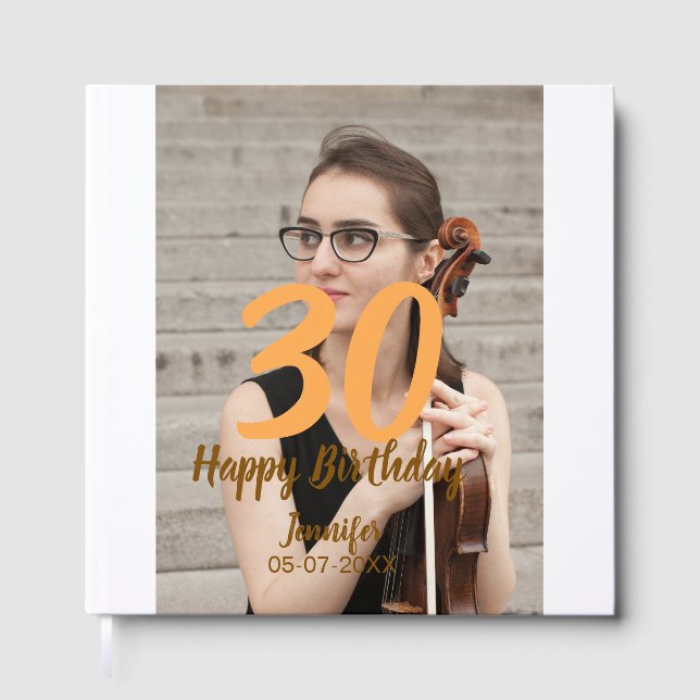 Livro De Visitas 30th birthday add name date year white photo (Frente)