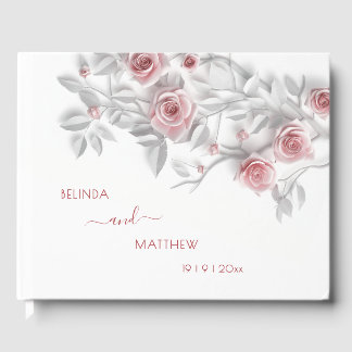 Livro De Visitas 3D  Blush Pink Gray Roses | Wedding