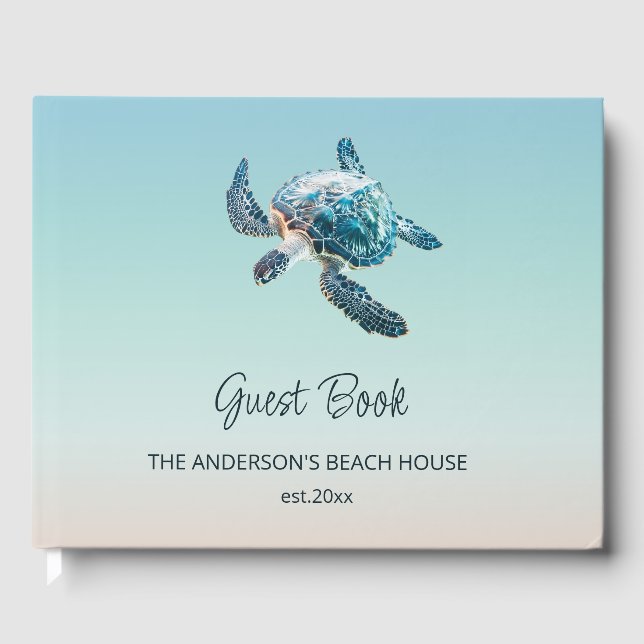 Livro De Visitas 3D Turtle Turquoise Coastal Beach House (Frente)