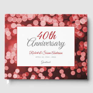 Livro De Visitas 40º Aniversário de Casamento   Bokeh Vermelho Eleg