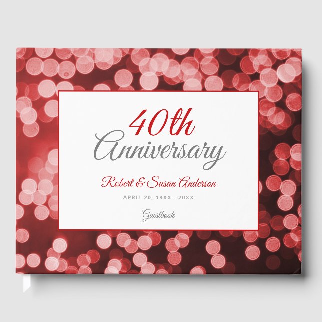 Livro De Visitas 40º Aniversário de Casamento | Bokeh Vermelho Eleg (Frente)