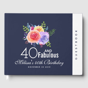 Livro De Visitas 40 e fabuloso - aniversário floral da aguarela
