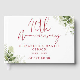 Livro De Visitas 40th Wedding Ruby Anniversary Floral Greenery