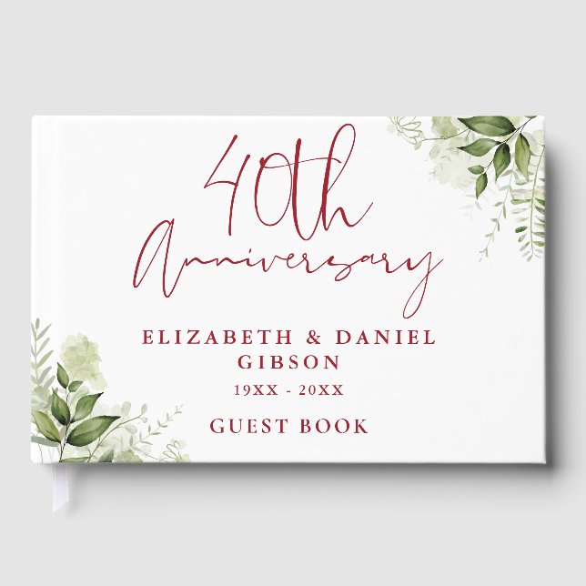 Livro De Visitas 40th Wedding Ruby Anniversary Floral Greenery (Frente)