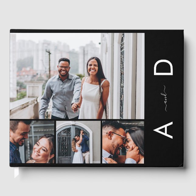 Livro De Visitas 4 Colagem de Fotografias e Casamento Negro Elegant (Frente)