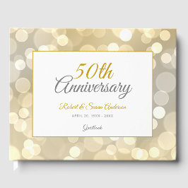 Livro De Visitas 50º Aniversário do Casamento Elegante Dourado Boke