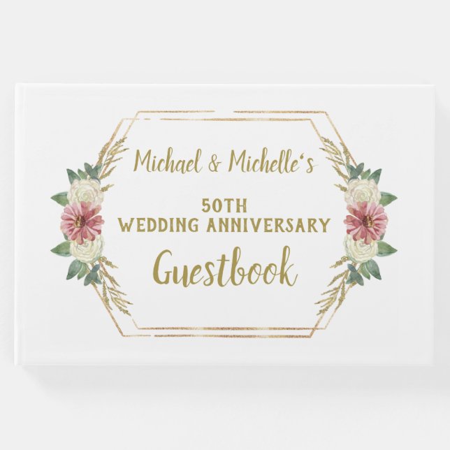 Livro De Visitas 50º Aniversário Dourado Floral (Frente)