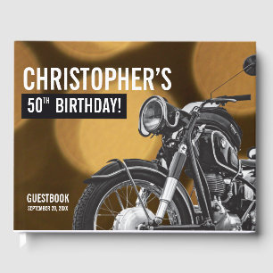 Livro De Visitas 50º aniversário Tema de motocicleta Dourada e Negr