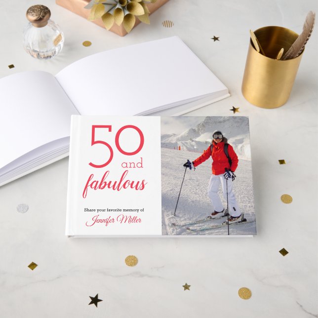 Livro De Visitas 50 e Fabuloso, Sua Foto e Nome Aniversário de 50 A (Frente aberta)