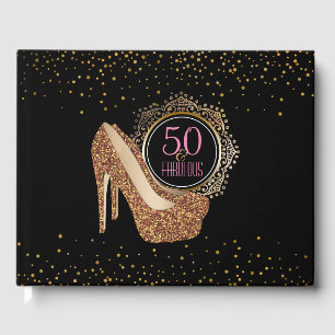 Livro De Visitas 50th aniversário elegante 50 & ouro preto