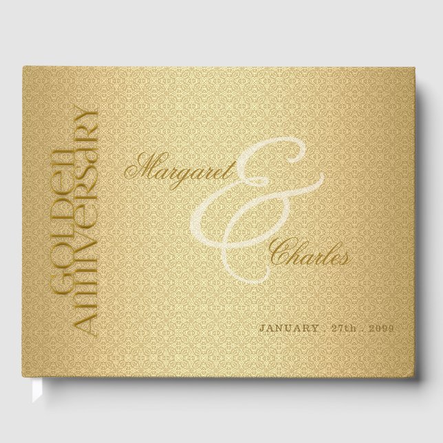 Livro De Visitas 50th Golden Wedding Anniversary Damask Photo (Frente)