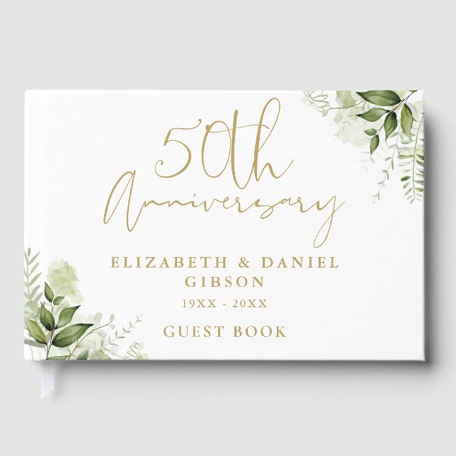 Livro De Visitas 50th Wedding Golden Anniversary Floral Greenery (Frente)