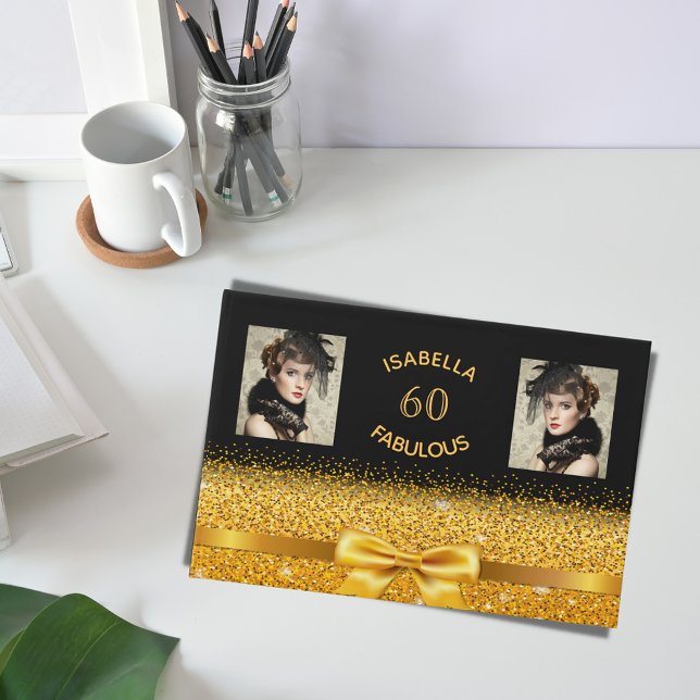 Livro De Visitas 60 fabulosa 60ª foto festa de aniversário preta (Criador carregado)
