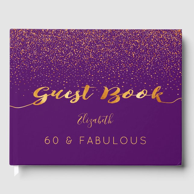 Livro De Visitas 60 Fabuloso aniversariante de dourado roxo (Frente)