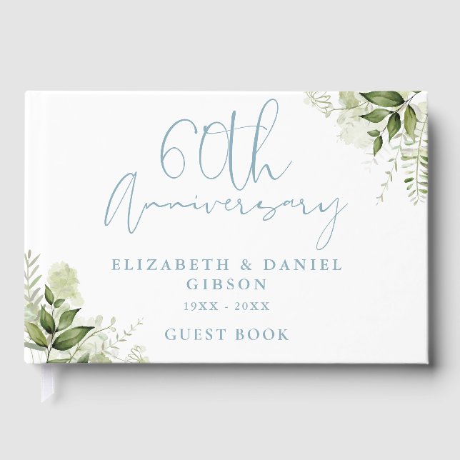 Livro De Visitas 60th Wedding Anniversary Greenery Floral Photo (Frente)